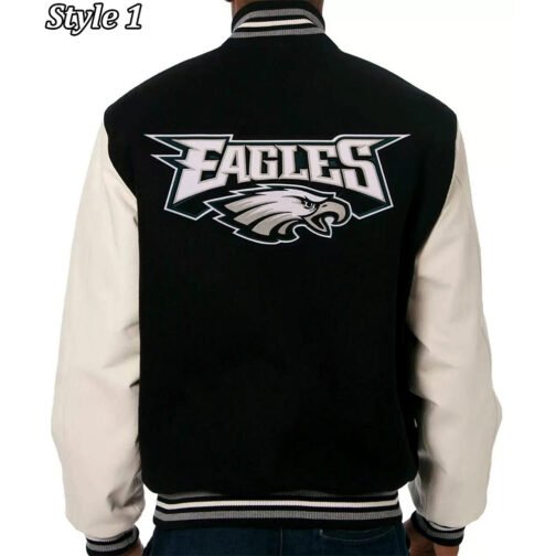 Philadelphia Eagles Varsity Two Tone Black and White Jacket - Image 3