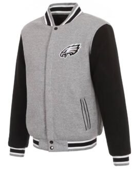 Philadelphia Eagles Gray and Black Varsity Wool Jacket