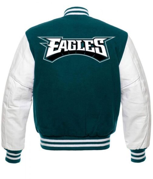 Philadelphia Eagles Green and White Letterman Jacket - Image 3