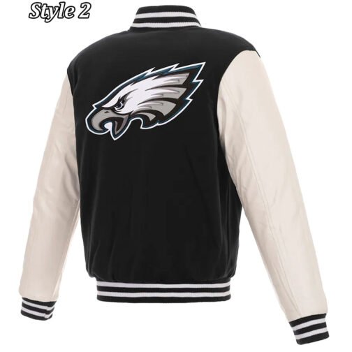 Philadelphia Eagles Varsity Two Tone Black and White Jacket - Image 4