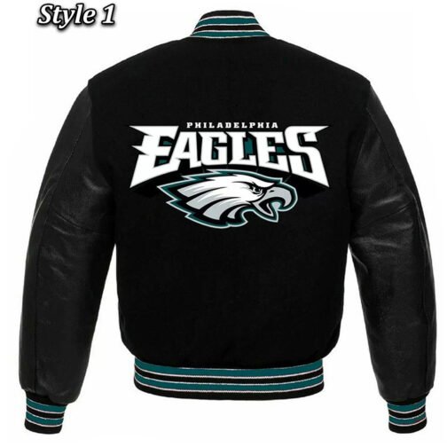 Philadelphia Eagles Black Wool and Leather Jacket - Image 3