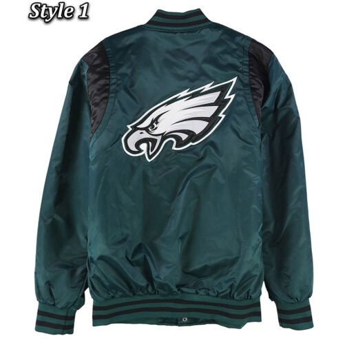 Green Philadelphia Eagles Varsity Teddy Satin Jacket - Image 3