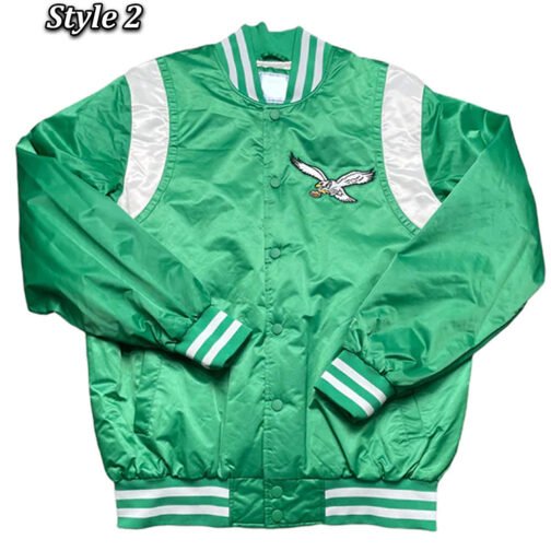 Green Philadelphia Eagles Varsity Teddy Satin Jacket - Image 2