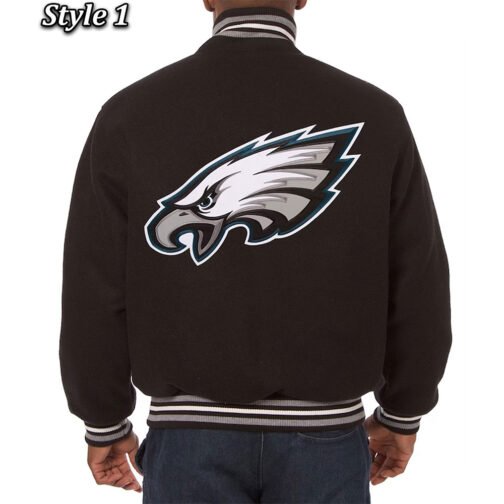Philadelphia Eagles Varsity Black Wool Jacket - Image 3