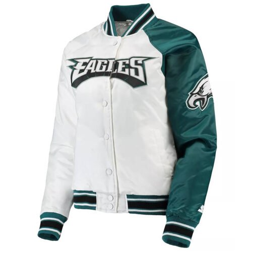 Philadelphia Eagles Hometown White/Midnight Green Satin Jacket