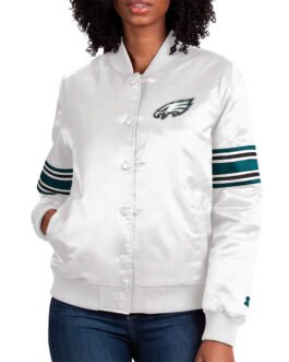 Philadelphia Eagles Line Up White Satin Jacket