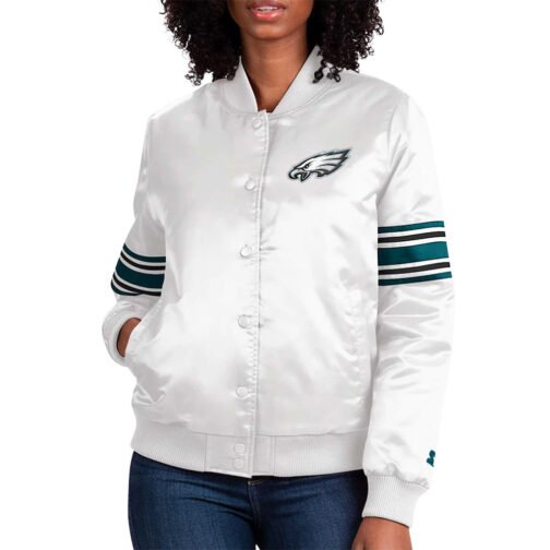 Philadelphia Eagles Line Up White Satin Jacket