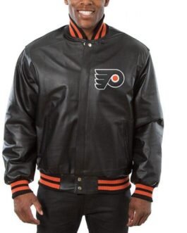 Philadelphia Flyers Black Leather Bomber Jacket