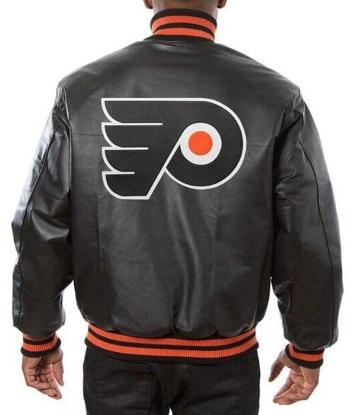 Philadelphia Flyers Black Leather Bomber Jacket - Image 2