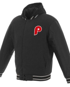 Philadelphia Phillies Varsity Black and Charcoal Hooded Jacket