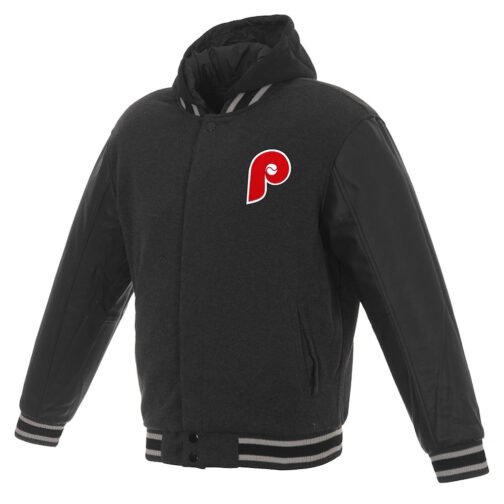 Philadelphia Phillies Varsity Black and Charcoal Hooded Jacket