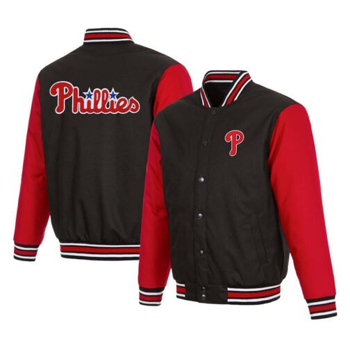 Varsity Philadelphia Phillies Black/Red Poly Twill Jacket - Image 3