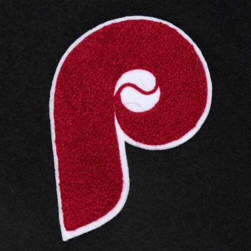 Philadelphia Phillies Black Out Vintage Logo Varsity Jacket - Image 3