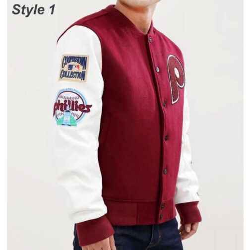 Philadelphia Phillies Letterman Burgundy and White Jacket - Image 6