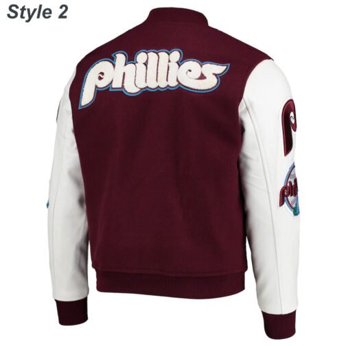 Philadelphia Phillies Letterman Burgundy and White Jacket - Image 4
