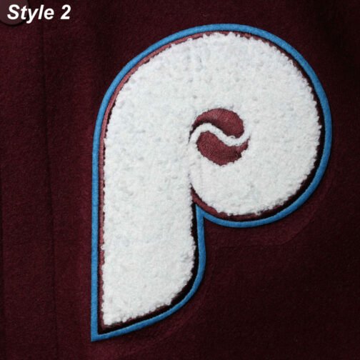 Philadelphia Phillies Letterman Burgundy and White Jacket - Image 8