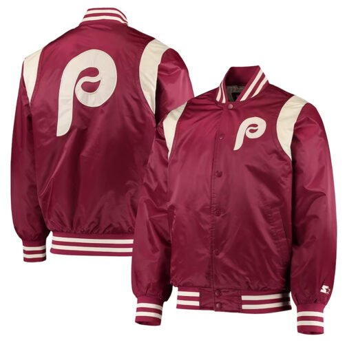 Philadelphia Phillies Burgundy Varsity Satin Jacket - Image 3