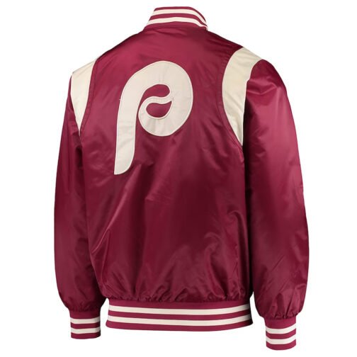 Philadelphia Phillies Burgundy Varsity Satin Jacket - Image 2