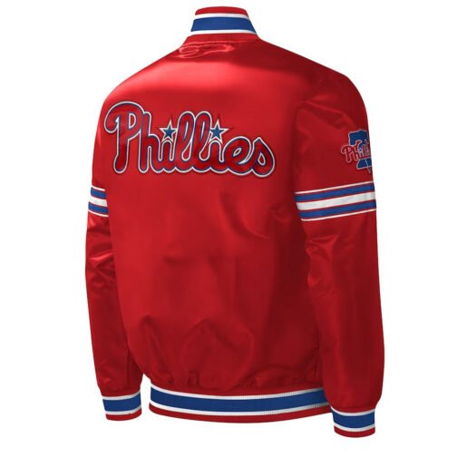 Philadelphia Phillies Midfield Red Varsity Satin Jacket - Image 2