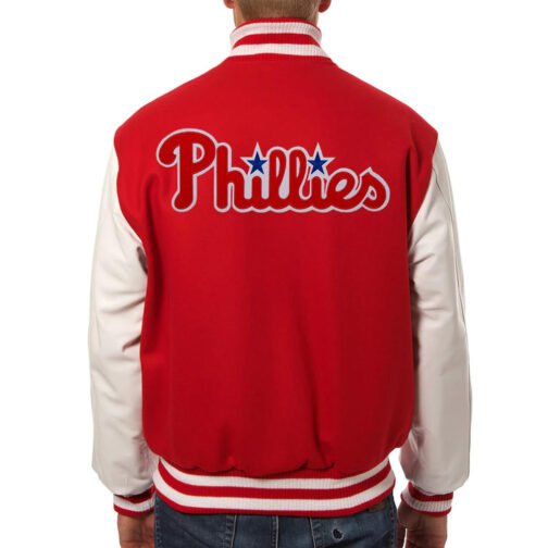 Philadelphia Phillies Letterman Red and White Jacket - Image 2