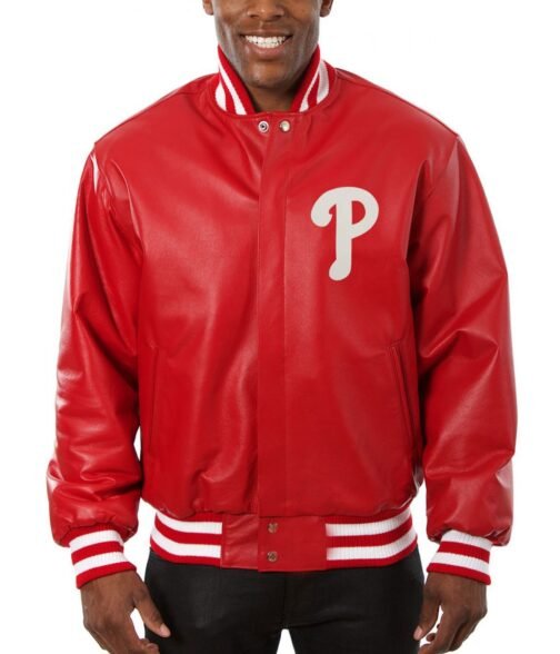 Philadelphia Phillies Letterman Red Leather Jacket