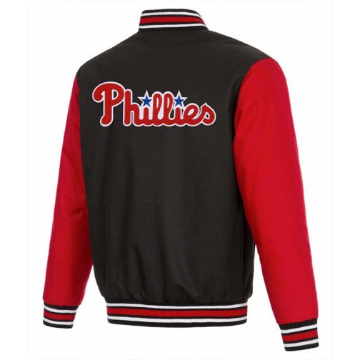 Varsity Philadelphia Phillies Black/Red Poly Twill Jacket - Image 2