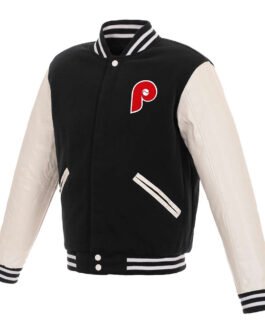 Philadelphia Phillies Letterman White and Black Jacket