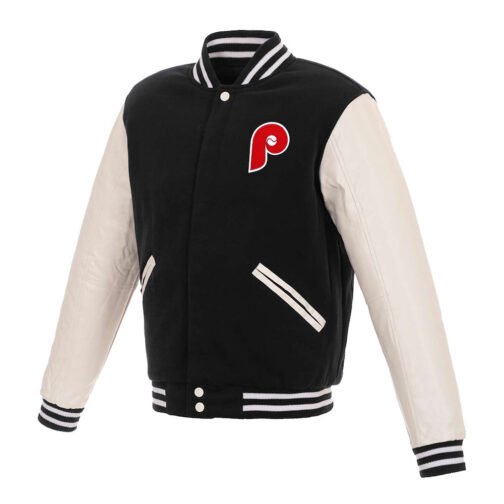 Philadelphia Phillies Letterman White and Black Jacket
