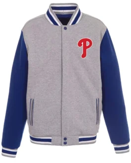 Philadelphia Phillies Gray and Royal Varsity Wool Jacket