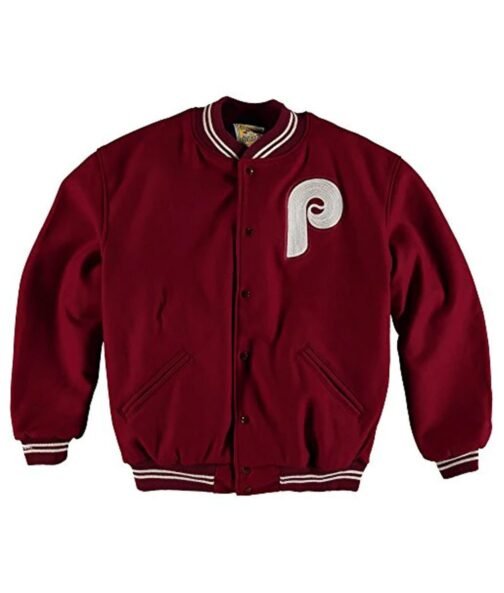 Philadelphia Phillies Maroon Wool Varsity Jacket - Image 3