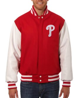 Philadelphia Phillies Letterman Red and White Jacket