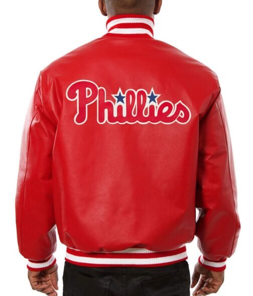 Philadelphia Phillies Letterman Red Leather Jacket - Image 2