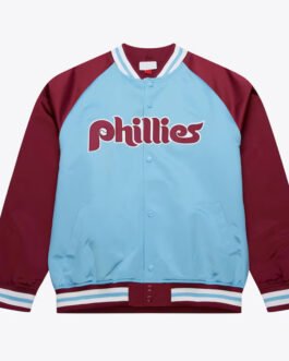 Philadelphia Phillies Vintage Logo Double Clutch Blue Satin Jacket