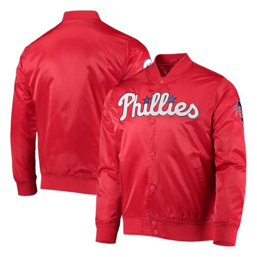 Philadelphia Phillies Wordmark Satin Red Full-Snap Jacket - Image 3