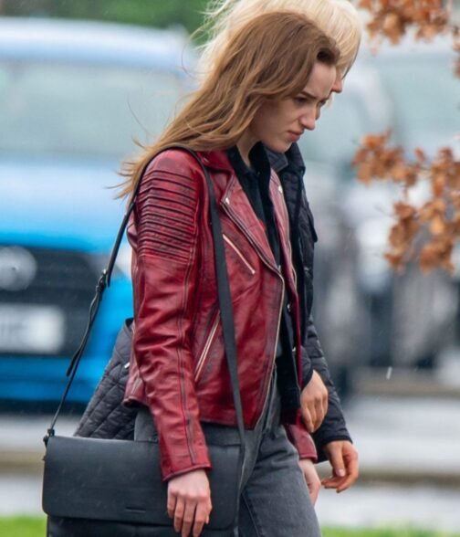 Bank of Dave Phoebe Dynevor Red Leather Jacket - Image 6