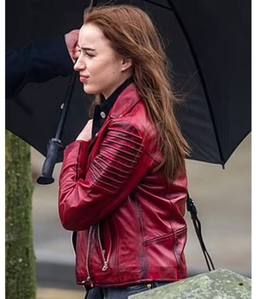 Bank of Dave Phoebe Dynevor Red Leather Jacket - Image 9