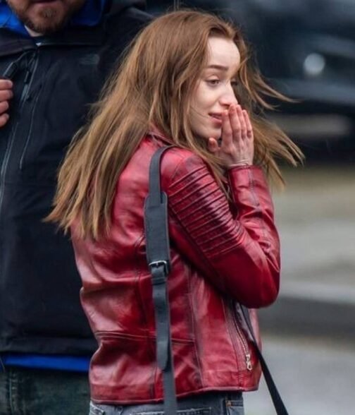 Bank of Dave Phoebe Dynevor Red Leather Jacket - Image 5