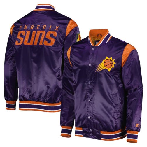 Phoenix Suns Force Play Purple Varsity Satin Jacket - Image 3