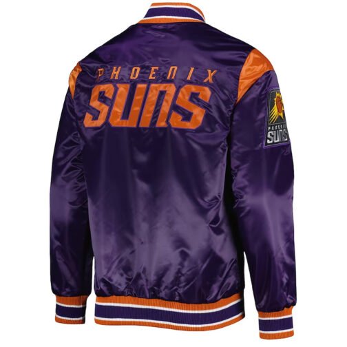Phoenix Suns Force Play Purple Varsity Satin Jacket - Image 2