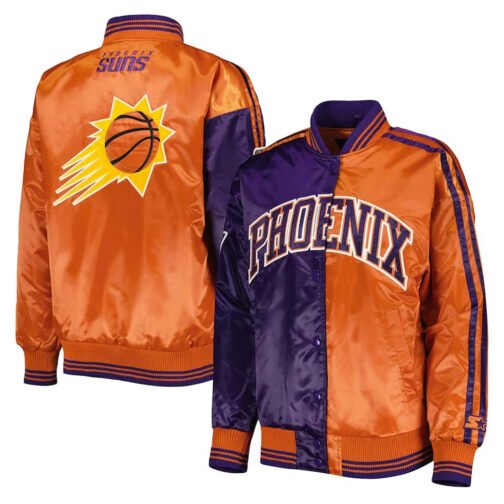 Purple/Orange Phoenix Suns Split Colorblock Satin Jacket - Image 3