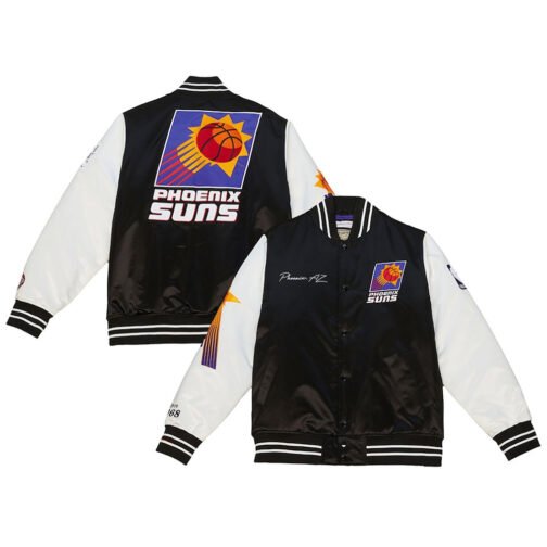 Phoenix Suns Team Origins Black and White Satin Jacket - Image 3