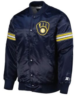 Navy Milwaukee Brewers Pick & Roll Satin Jacket