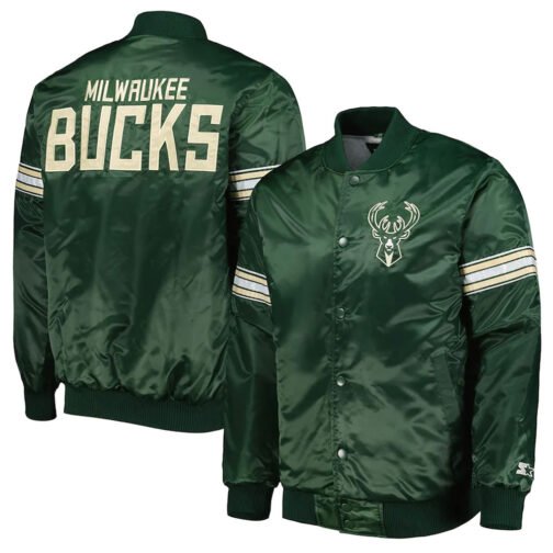 Pick & Roll Milwaukee Bucks Hunter Green Satin Jacket - Image 3