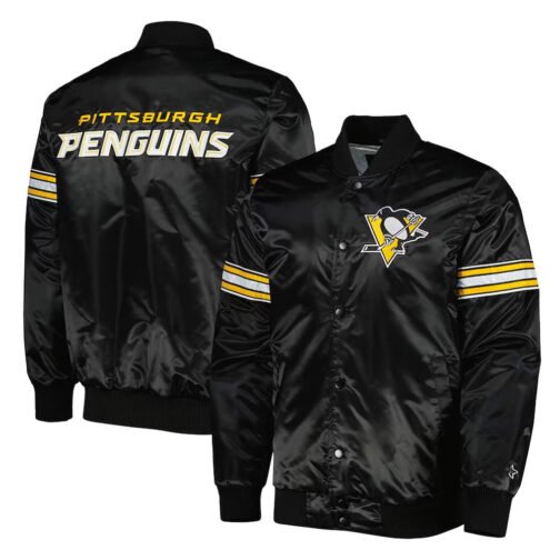 Black Pick & Roll Pittsburgh Penguins Satin Jacket - Image 3