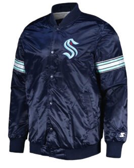 Seattle Kraken Pick & Roll Deep Sea Blue Satin Jacket