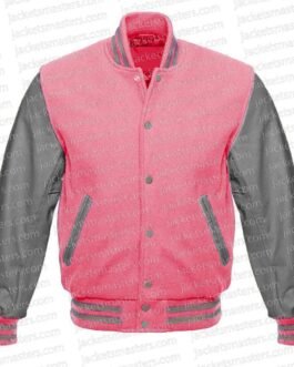 Pink and Gray Varsity Wool/Leather Jacket
