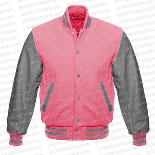 Pink and Gray Varsity Wool/Leather Jacket