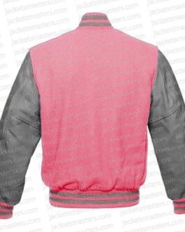 Pink and Gray Varsity Wool/Leather Jacket