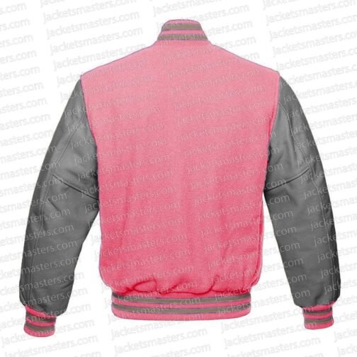 Pink and Gray Varsity Wool/Leather Jacket - Image 2