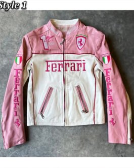 Ferrari Pink and White Leather Jacket